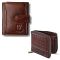 Brown Leather Wallet with Button Closure & Brown Zip Wallet Combo