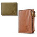 Green Leather Wallet & Double Zip Tan Leather Wallet Combo