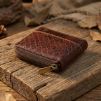 Genuine Leather Wallet with Zip Pocket and Textured Front