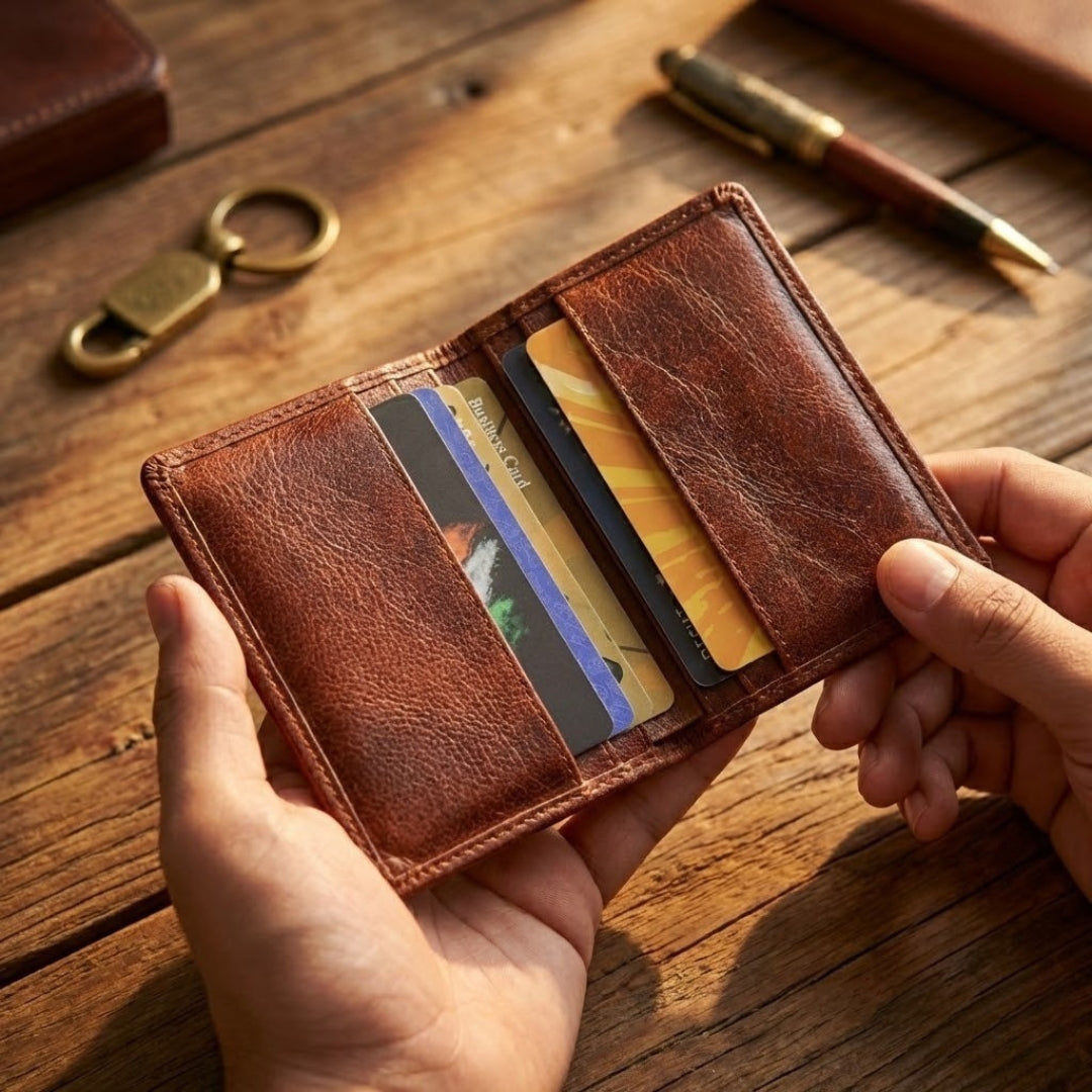 Genuine Leather Card Holder with 7 Card Slots