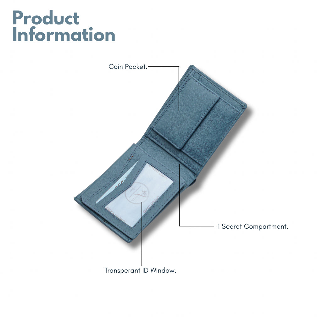 Blue Nappa Leather Men’s Wallet with Coin Pocket and ID Window