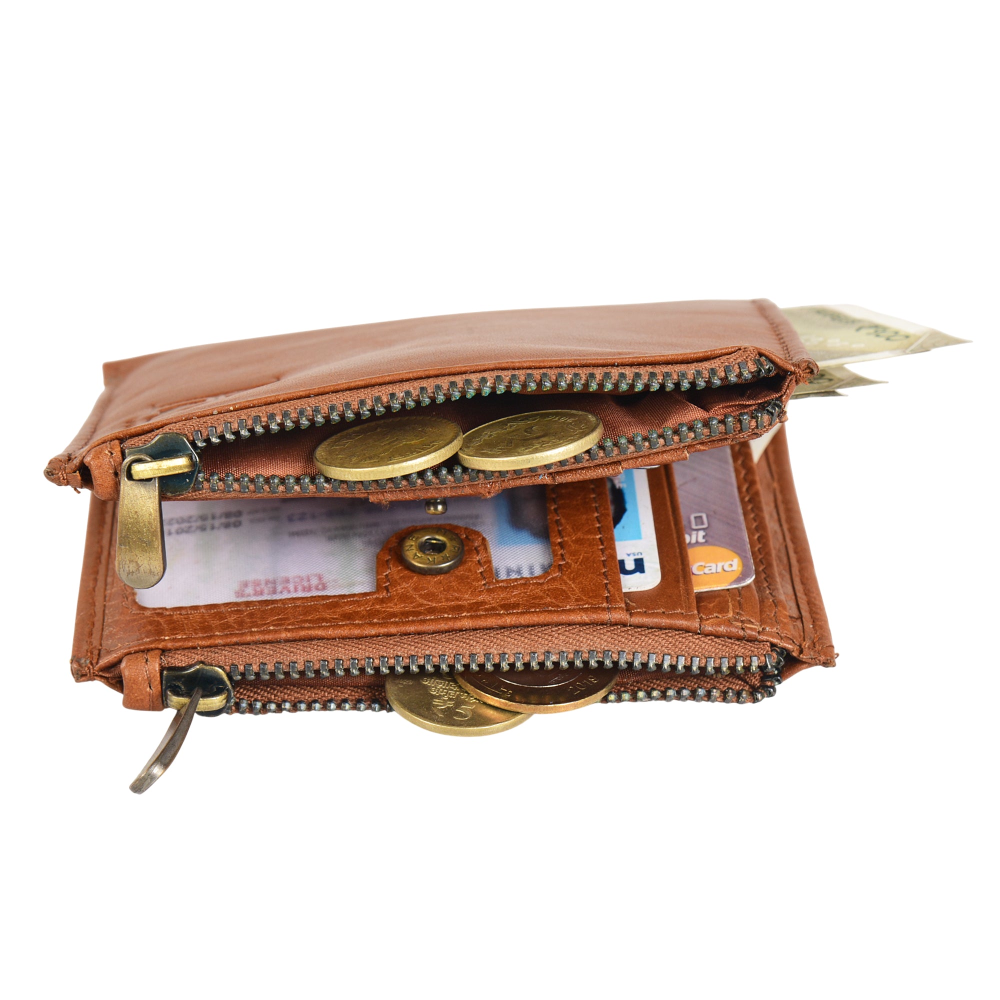 Genuine Leather Men’s Wallet with Zip Pocket and Multiple Card Slots