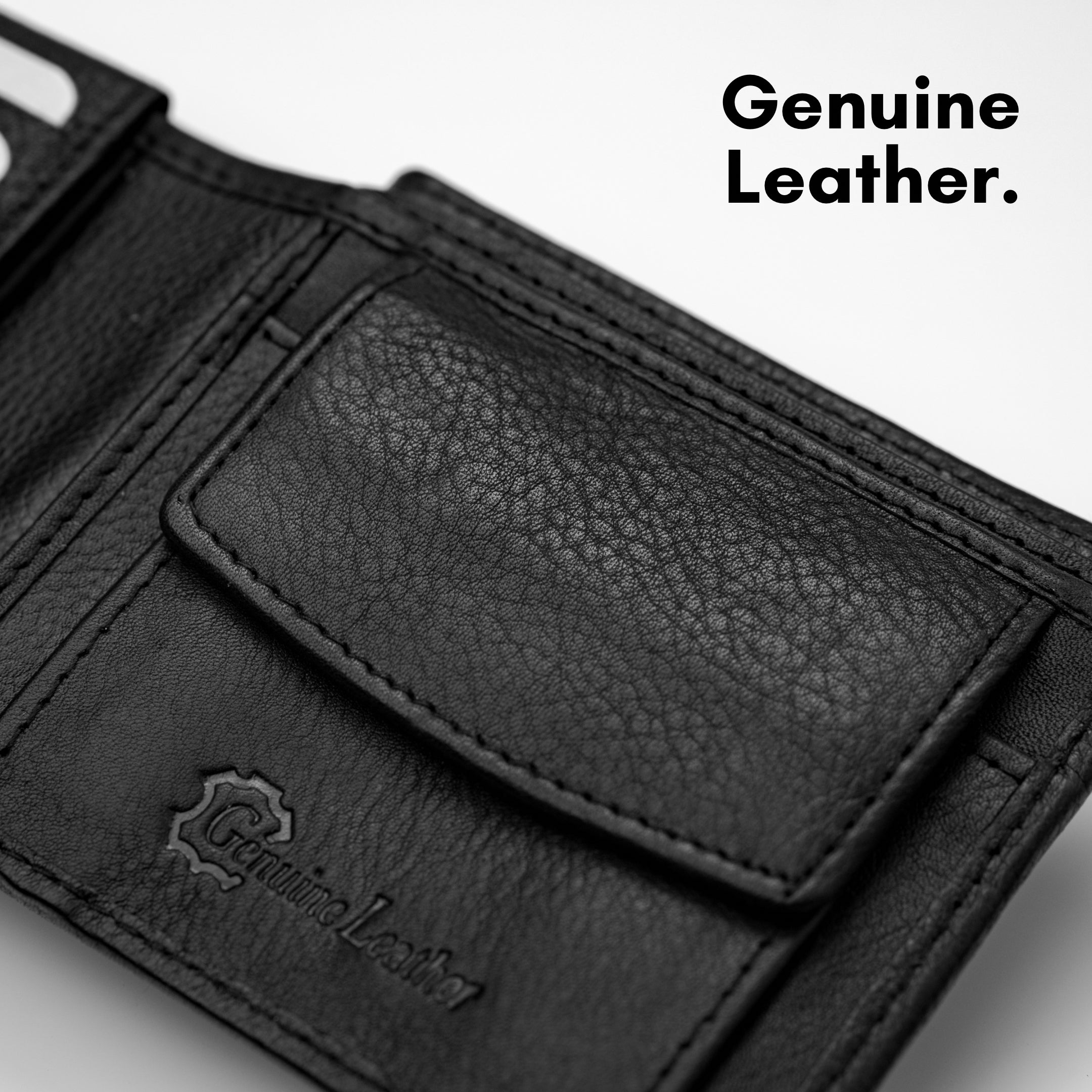 Genuine Leather Men’s Wallet with Coin Pocket (Black)