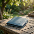 Blue Nappa Leather Men’s Wallet with Coin Pocket and ID Window