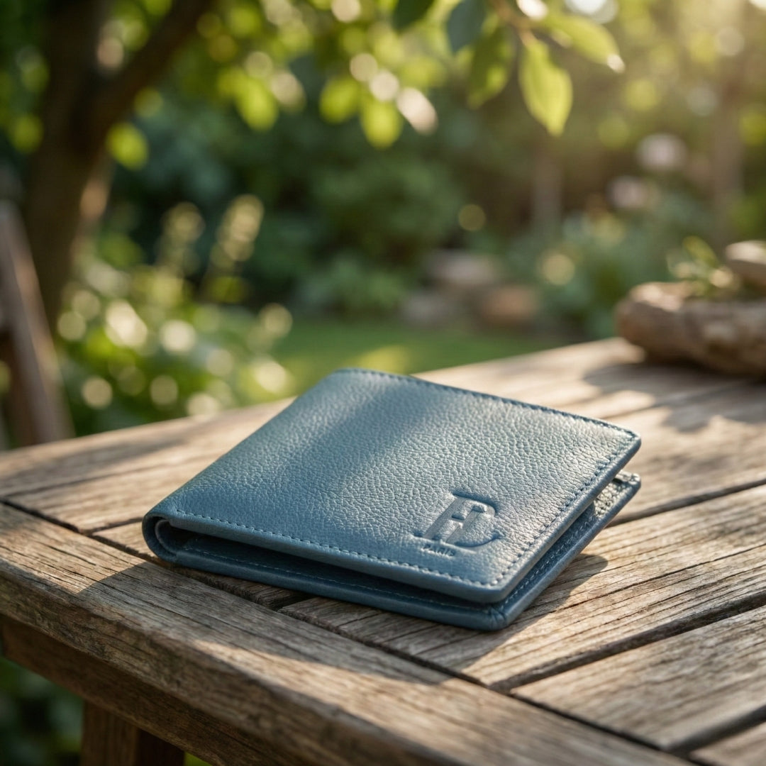 Blue Nappa Leather Men’s Wallet with Coin Pocket and ID Window