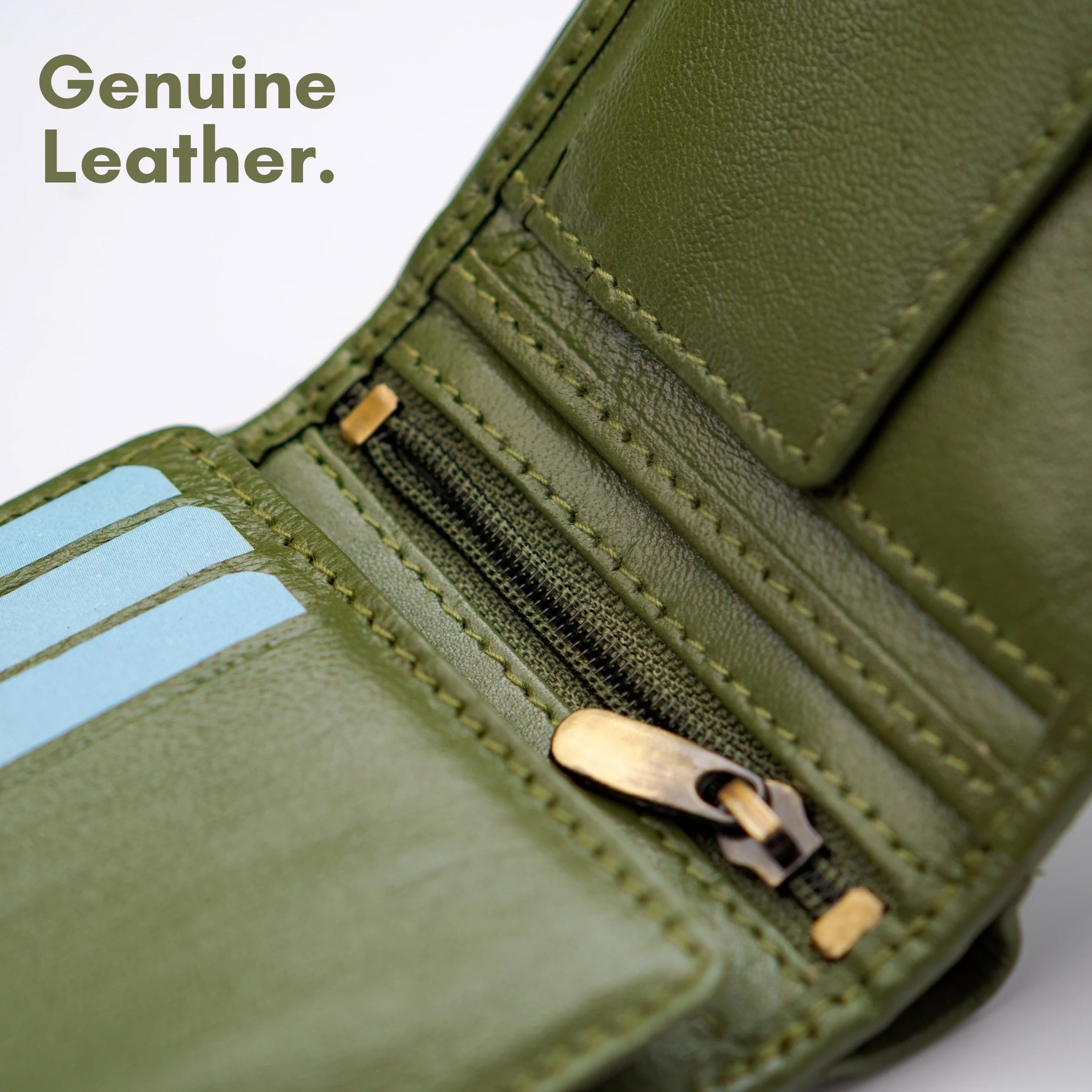 Green Leather Wallet & Brown Textured Card Holder Combo