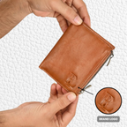 Genuine Leather Wallet with Zip Pocket and Textured Front