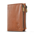 Genuine Leather Men’s Wallet with Zip Pocket and Multiple Card Slots