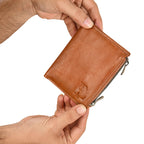 Genuine Leather Men’s Wallet with Zip Pocket and Multiple Card Slots