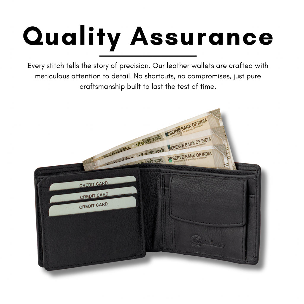 Genuine Leather Men’s Wallet with Coin Pocket (Black)