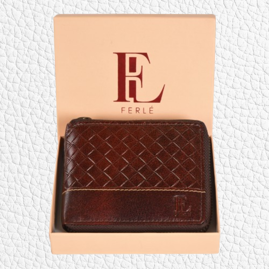 Genuine Leather Wallet with Zip Pocket and Textured Front
