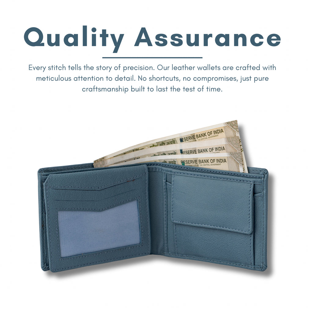 Blue Nappa Leather Men’s Wallet with Coin Pocket and ID Window