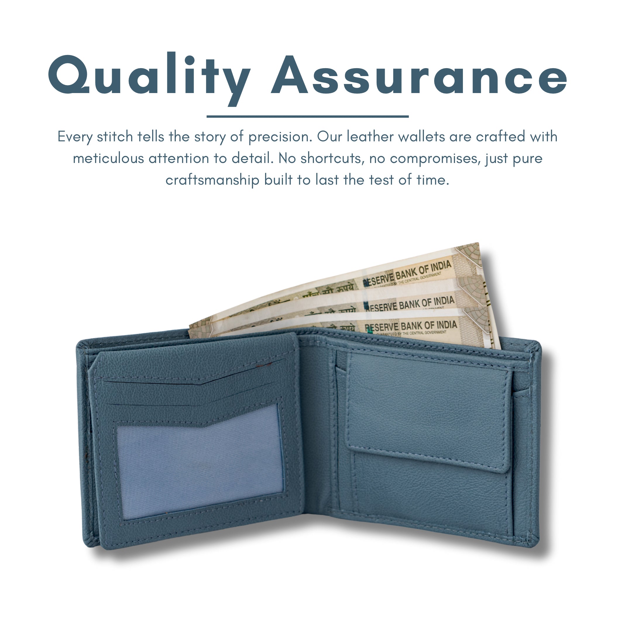 Blue Nappa Leather Men’s Wallet with Coin Pocket and ID Window