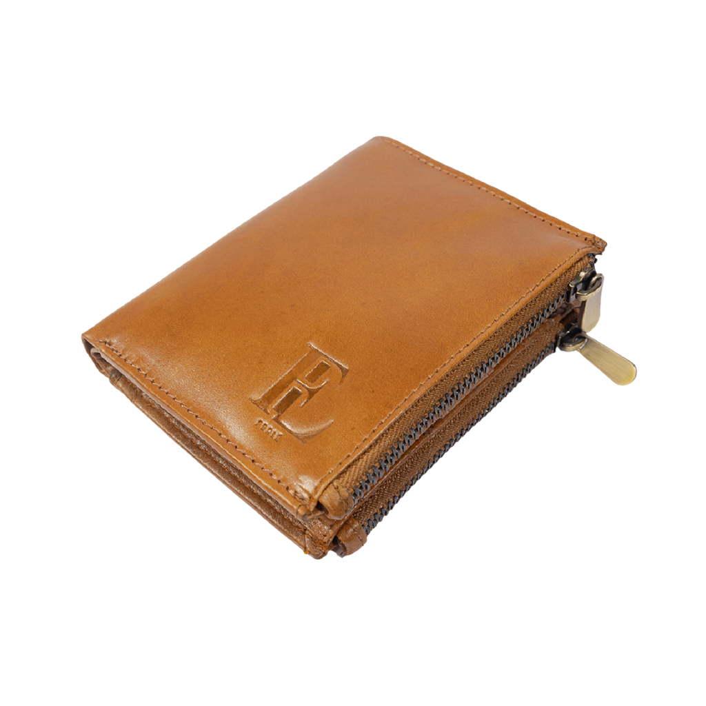 Green Leather Wallet & Double Zip Tan Leather Wallet Combo