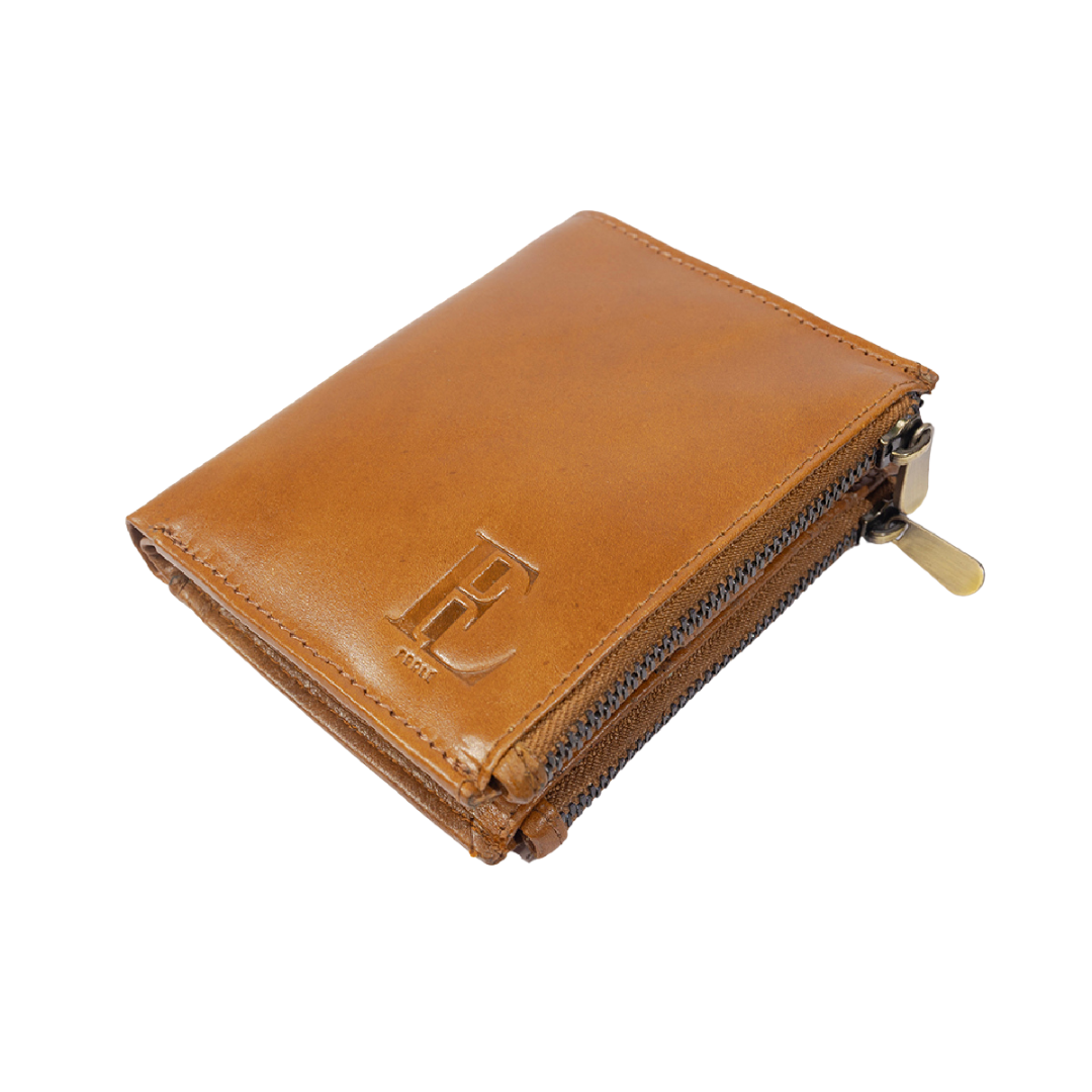 Green Leather Wallet & Double Zip Tan Leather Wallet Combo