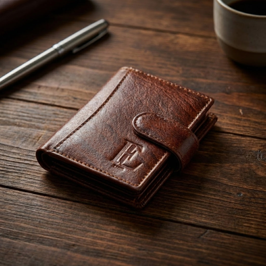 Brown Genuine Leather Wallet with Card Slots and Coin Pocket