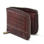 Genuine Leather Wallet with Zip Pocket and Textured Front